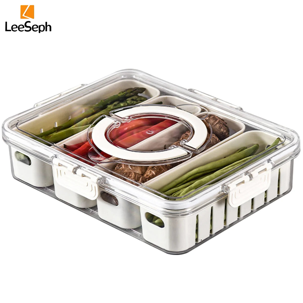 Leeseph Divided Serving Tray with Lid, Portable Snack Containers Snackle Box, Food Organizer for Travel, Party, Picnic, Beach