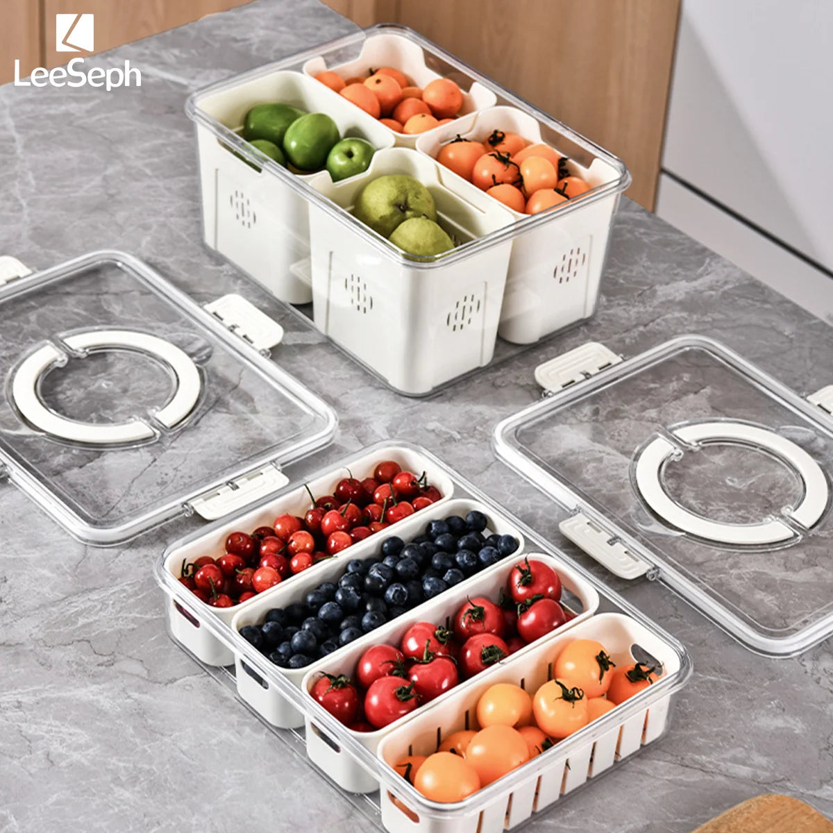 Leeseph Divided Serving Tray with Lid, Portable Snack Containers Snackle Box, Food Organizer for Travel, Party, Picnic, Beach